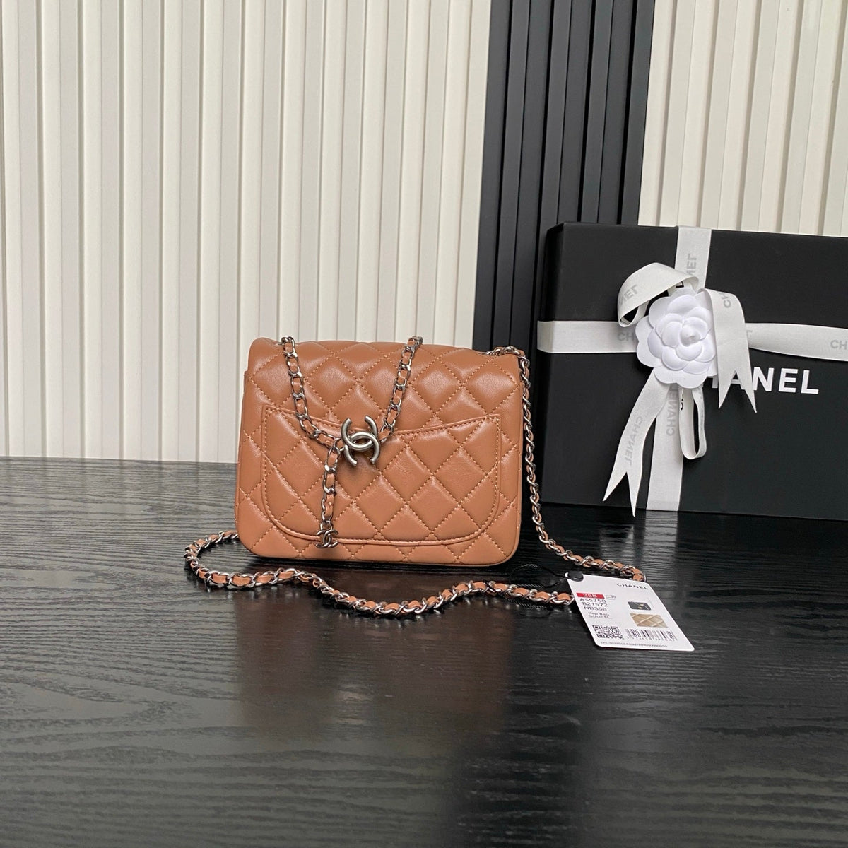 CHANEL 25S MINI FLAP BAG 18 IN DARK CARAMEL CALFSKIN