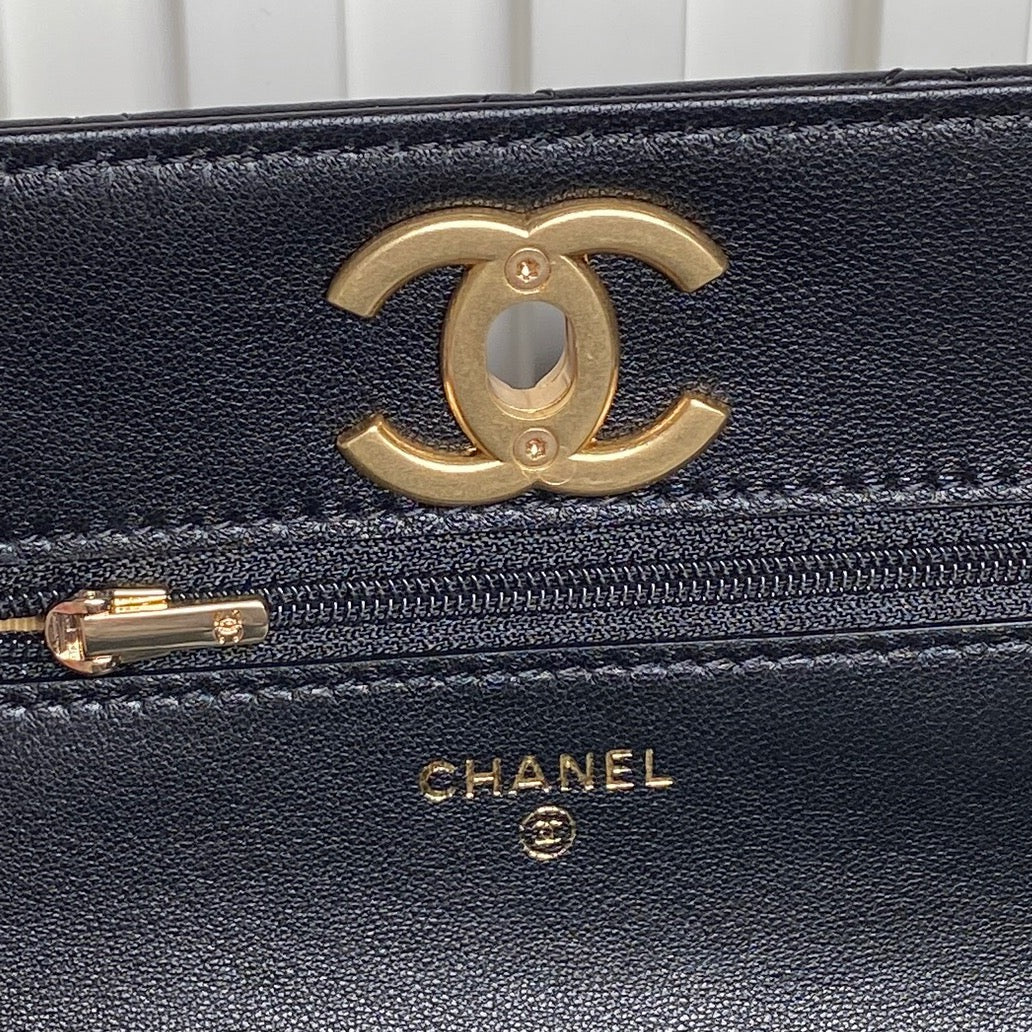 CHANEL 25S CHAIN WALLET 19 IN BLACK LAMBSKIN GOLD HARDWARE