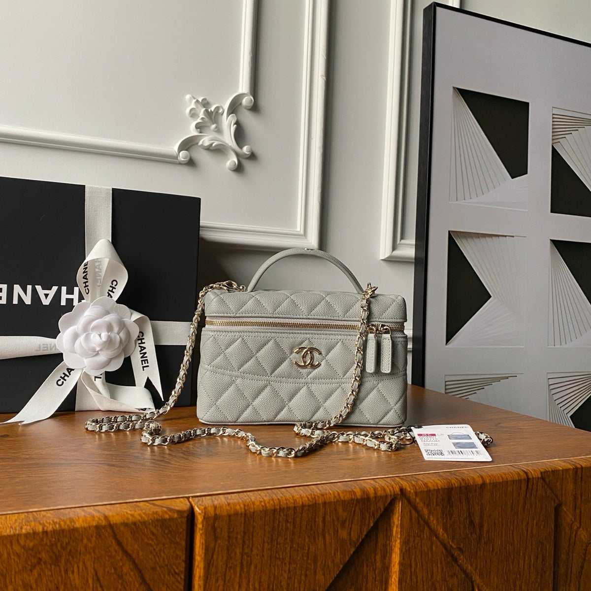 CHANEL 25S VANITY BAG 20 IN GREY CAVIAR LEATHER