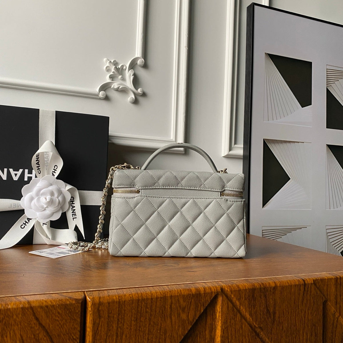 CHANEL 25S VANITY BAG 20 IN GREY CAVIAR LEATHER