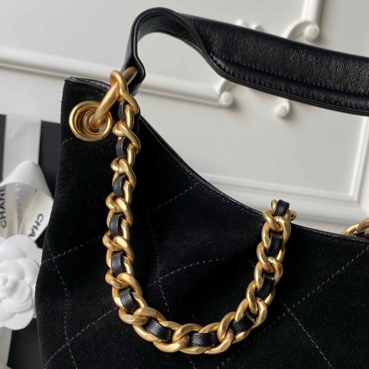 CHANEL 25S HOBO BAG 31 IN BLACK SUEDE WITH GOLD HARDWARE
