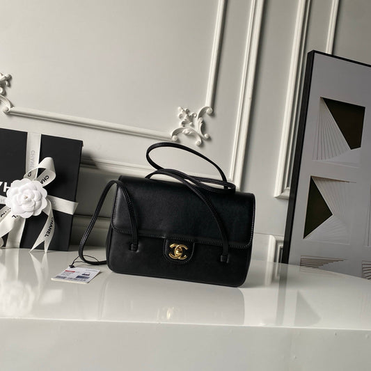 CHANEL 26S SMALL PREPPY COCO FLAP BAG 22 IN BLACK GRAINED CALFSKIN GOLD HARDWARE