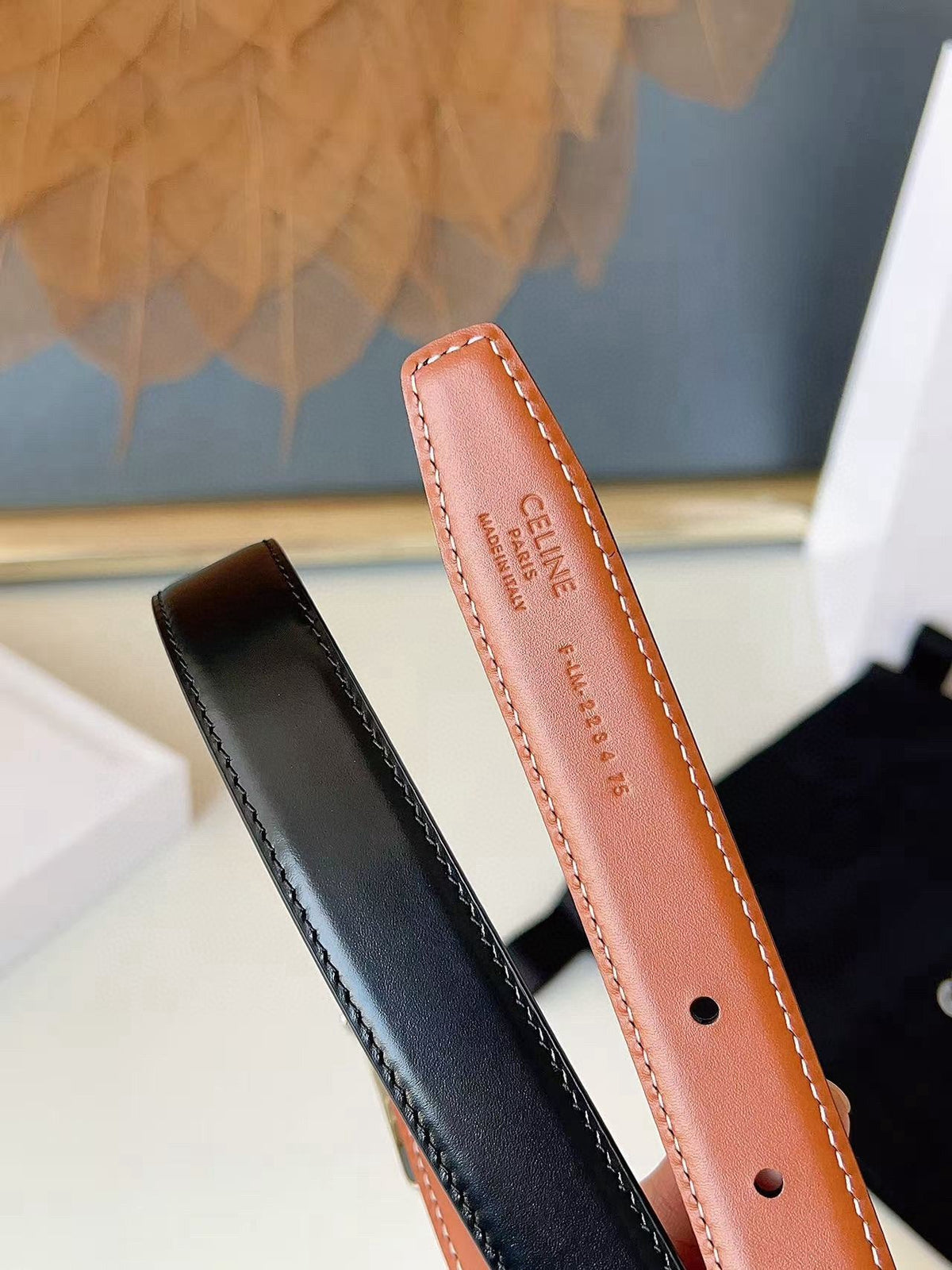 CELINE 26S BELT 25 MM IN BLACK AND BROWN CALFSKIN 636400 mysite