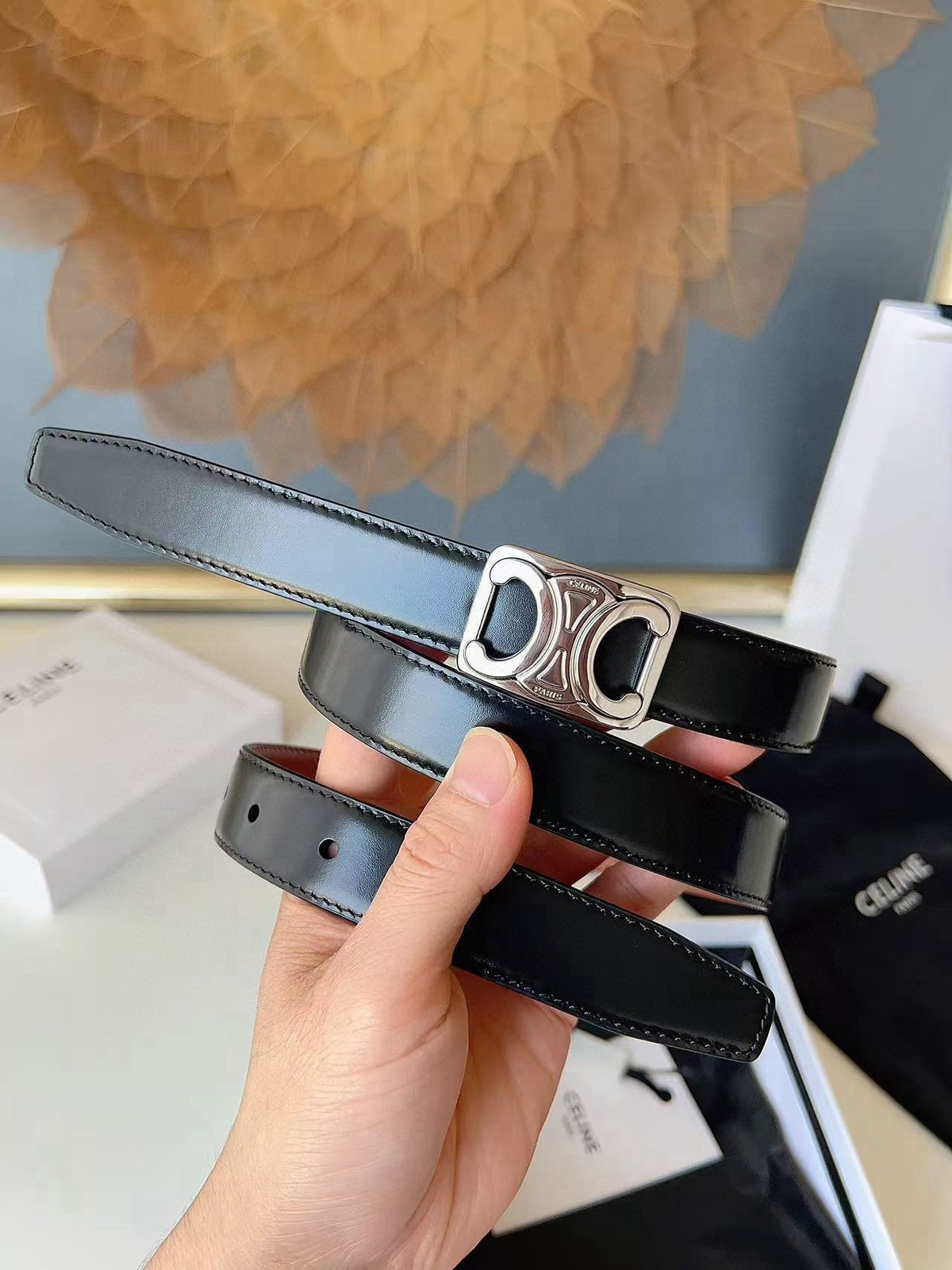 CELINE 26S BELT 25 MM IN BLACK AND BROWN CALFSKIN 636400 mysite