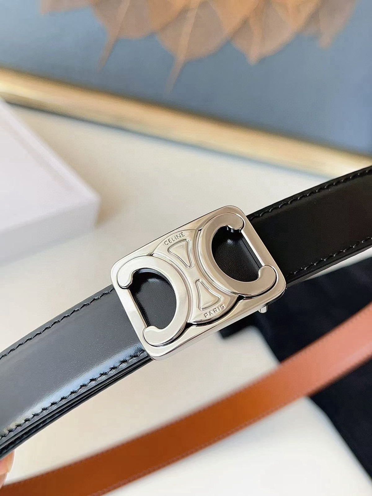 CELINE 26S BELT 25 MM IN BLACK AND BROWN CALFSKIN 636400 mysite