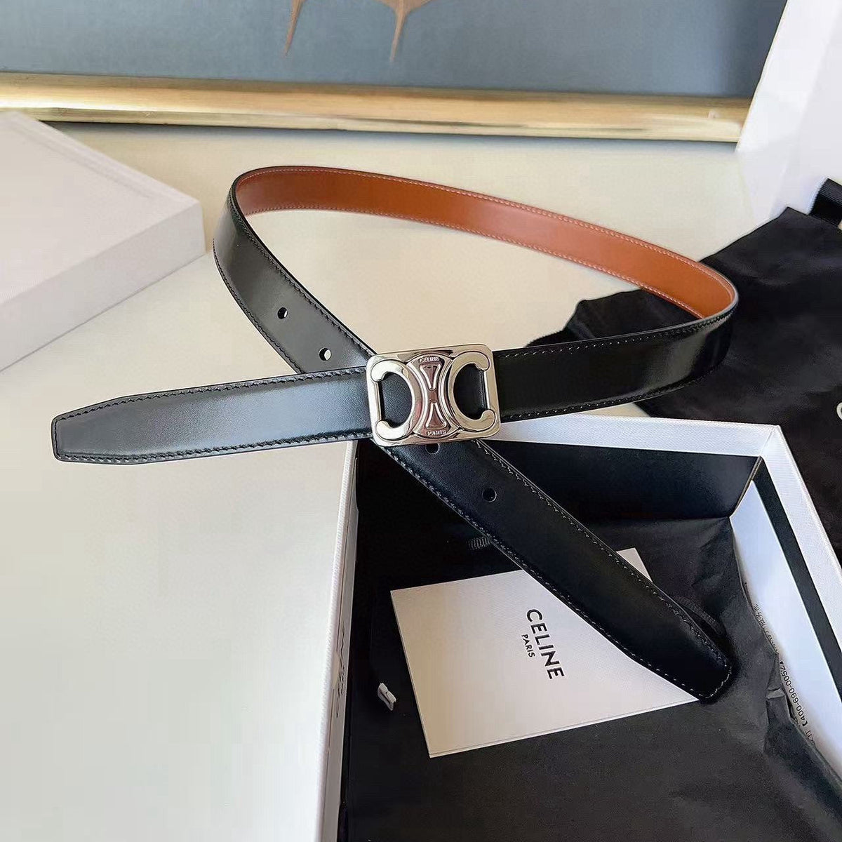 CELINE 26S BELT 25 MM IN BLACK AND BROWN CALFSKIN 636400 mysite