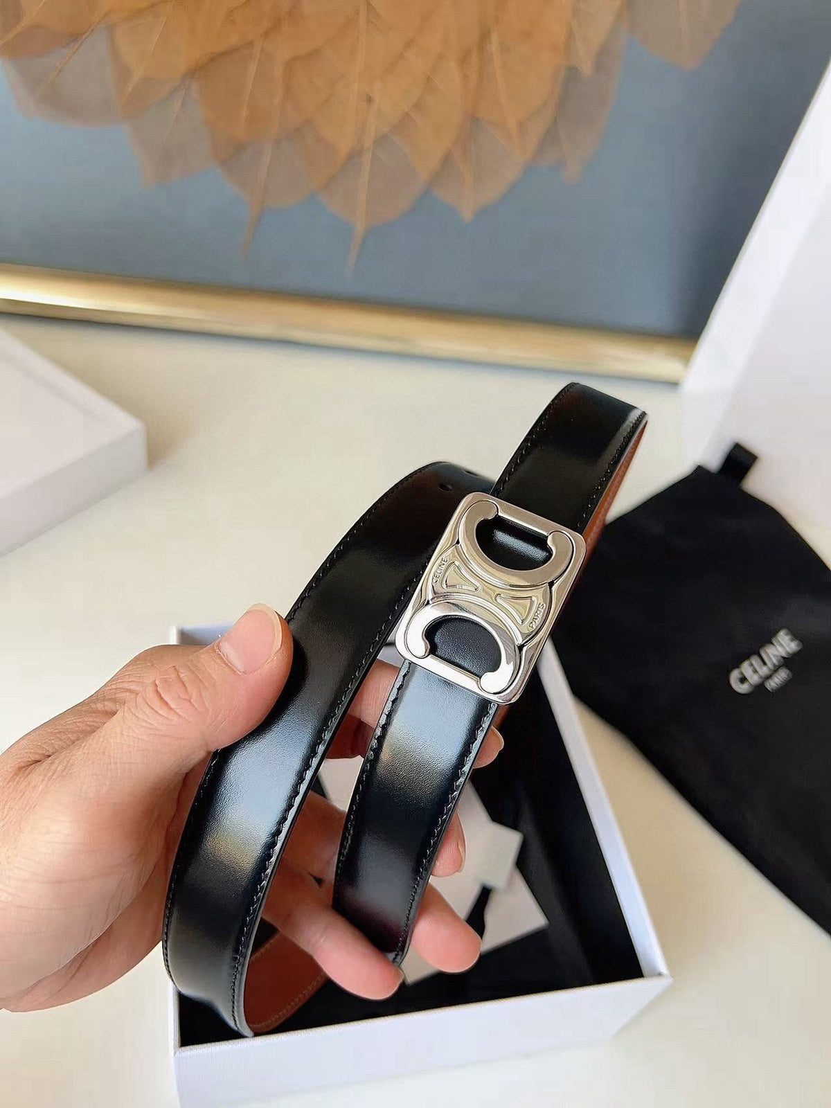 CELINE 26S BELT 25 MM IN BLACK AND BROWN CALFSKIN 636400 mysite