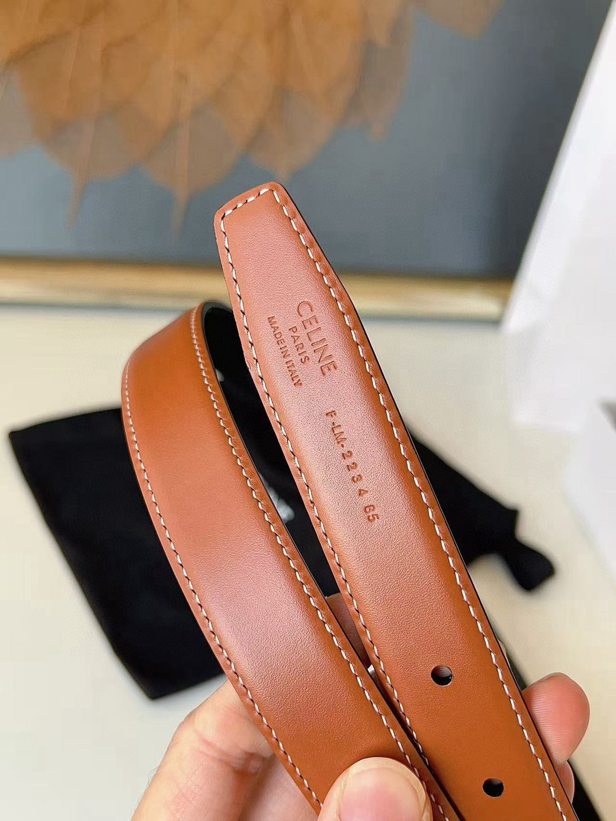CELINE 26S BELT 25 MM IN BLACK AND BROWN CALFSKIN 636401