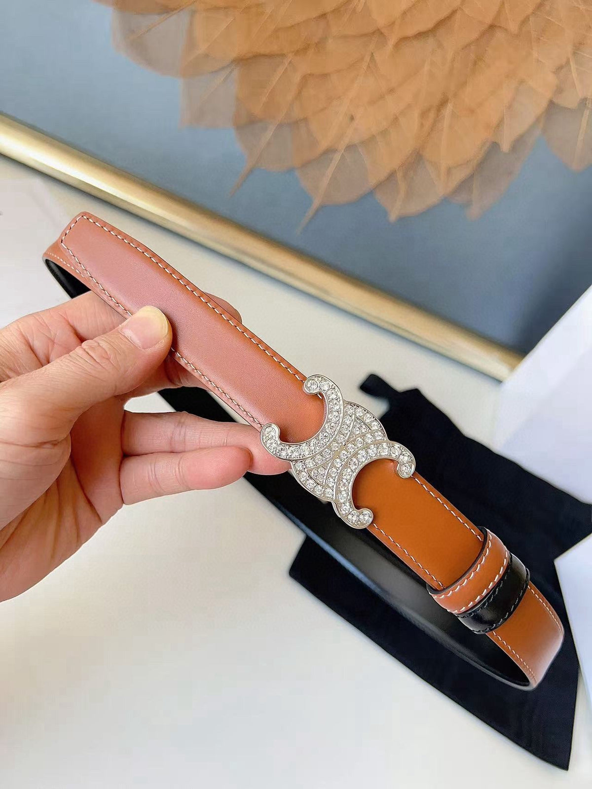 CELINE 26S BELT 25 MM IN BLACK AND BROWN CALFSKIN 636402 mysite