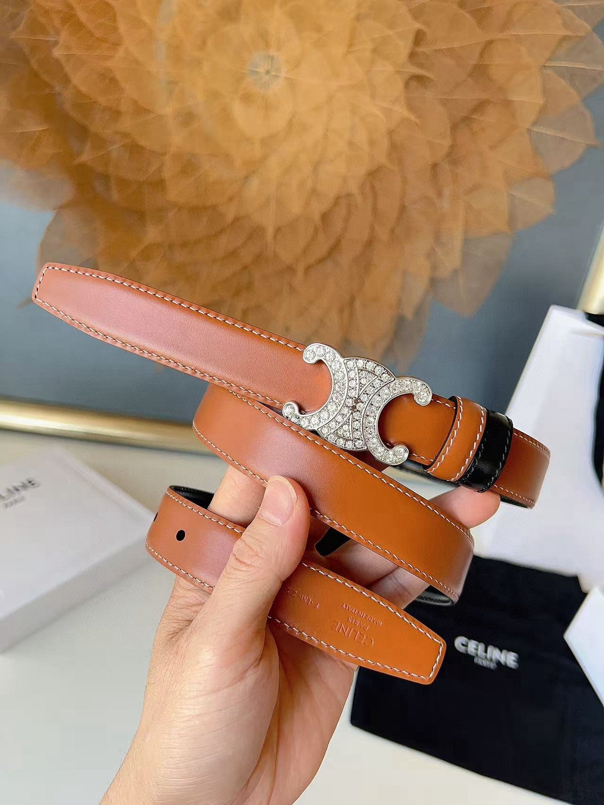 CELINE 26S BELT 25 MM IN BLACK AND BROWN CALFSKIN 636402 mysite
