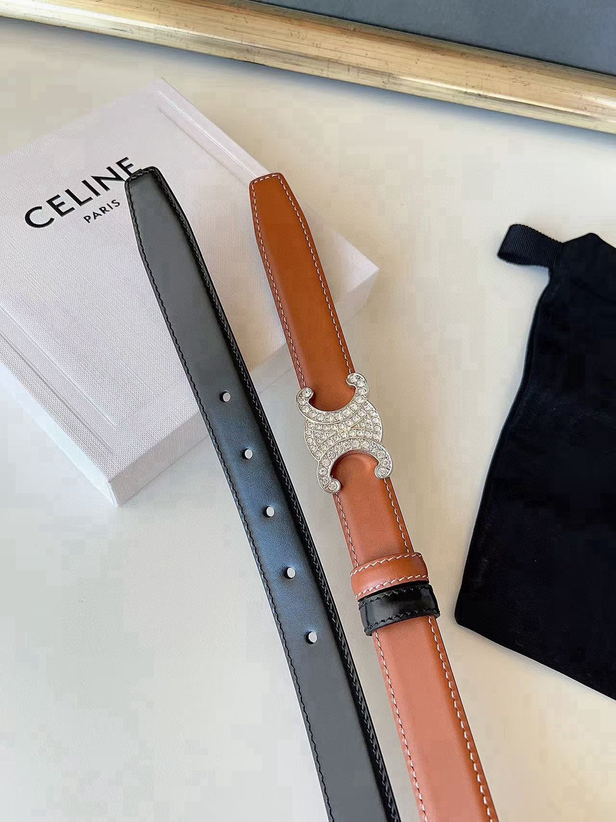 CELINE 26S BELT 25 MM IN BLACK AND BROWN CALFSKIN 636402 mysite