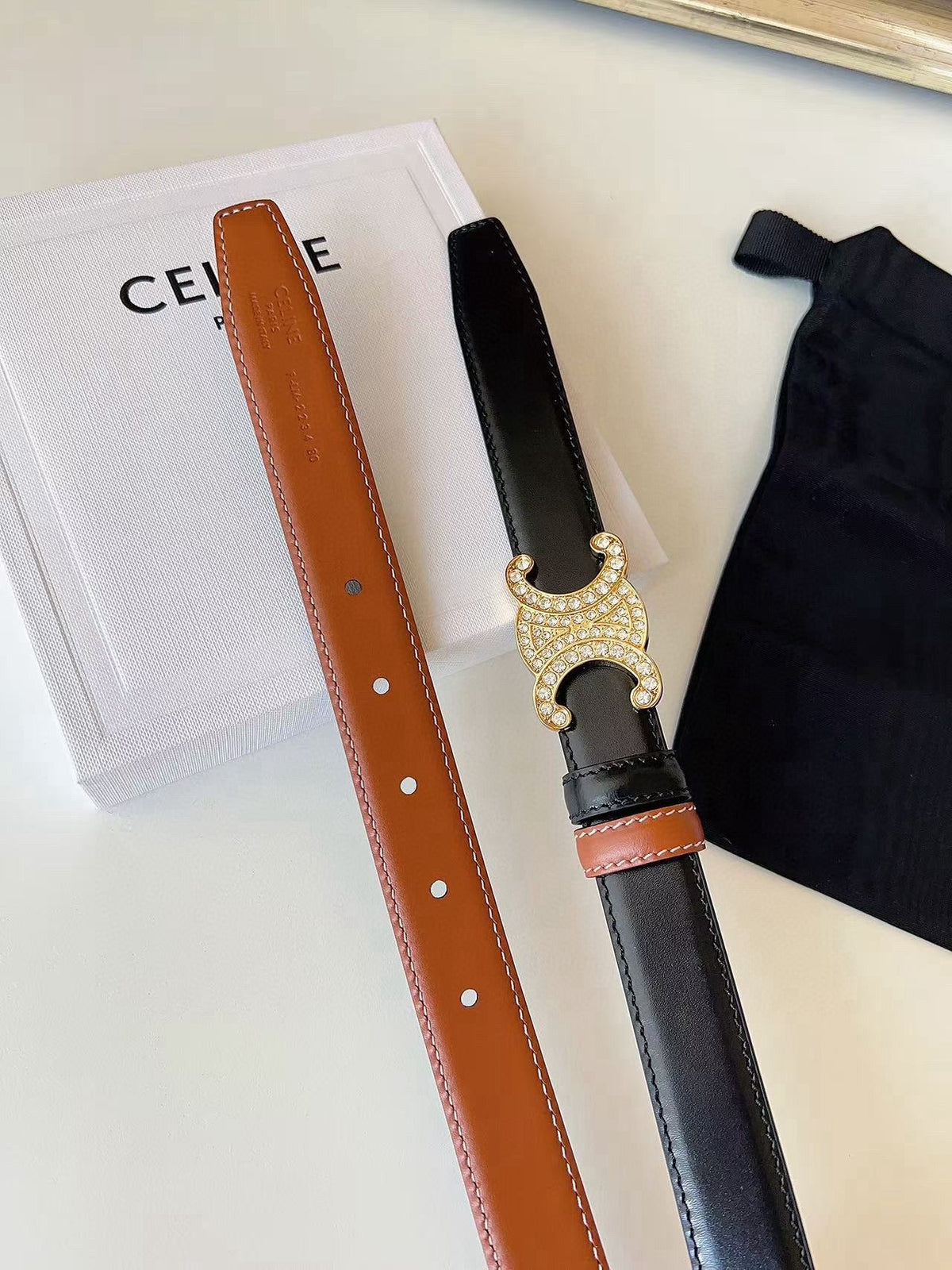 CELINE 26S BELT 25 MM IN BLACK AND BROWN CALFSKIN 636403 mysite