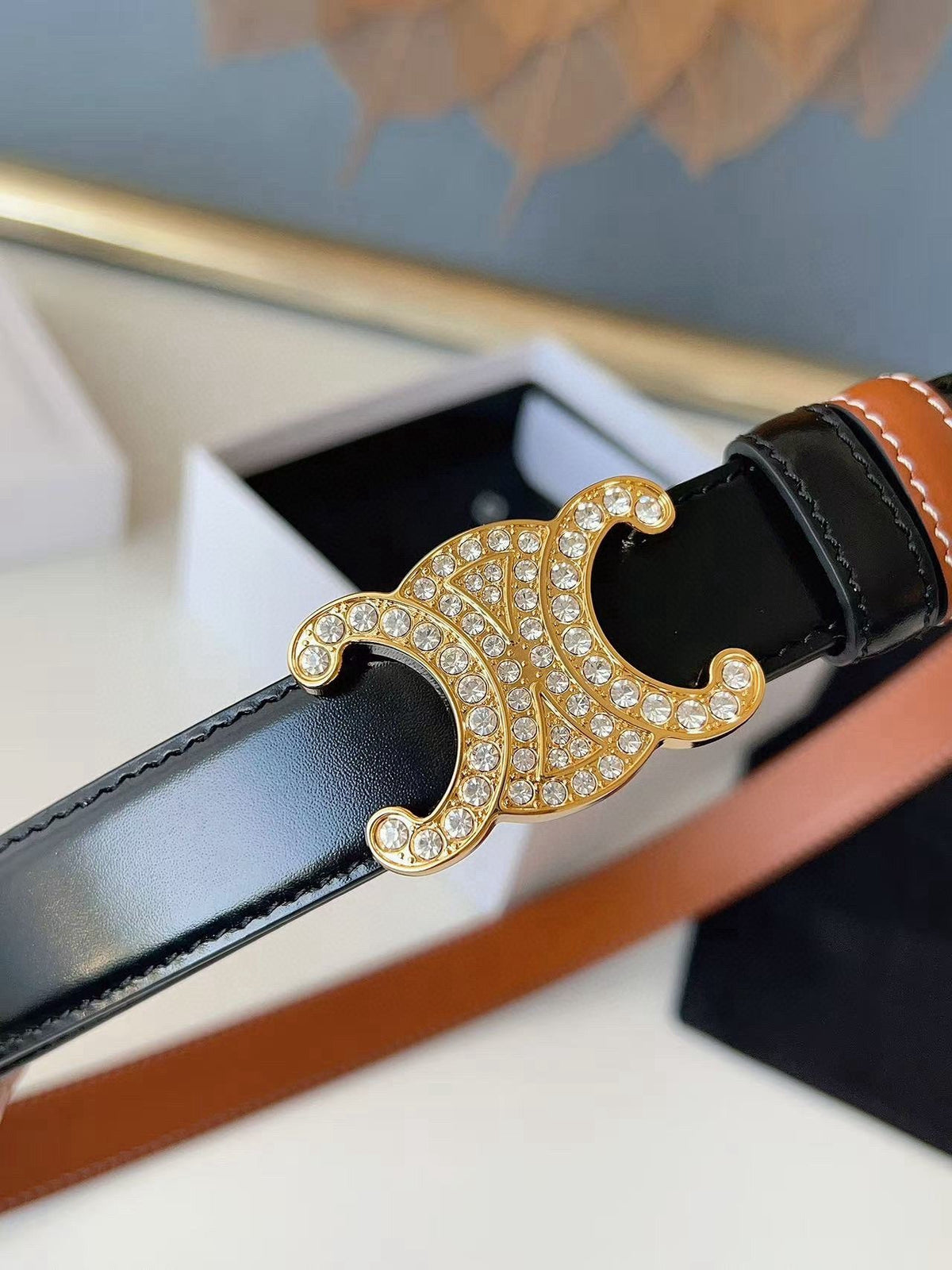 CELINE 26S BELT 25 MM IN BLACK AND BROWN CALFSKIN 636403 mysite