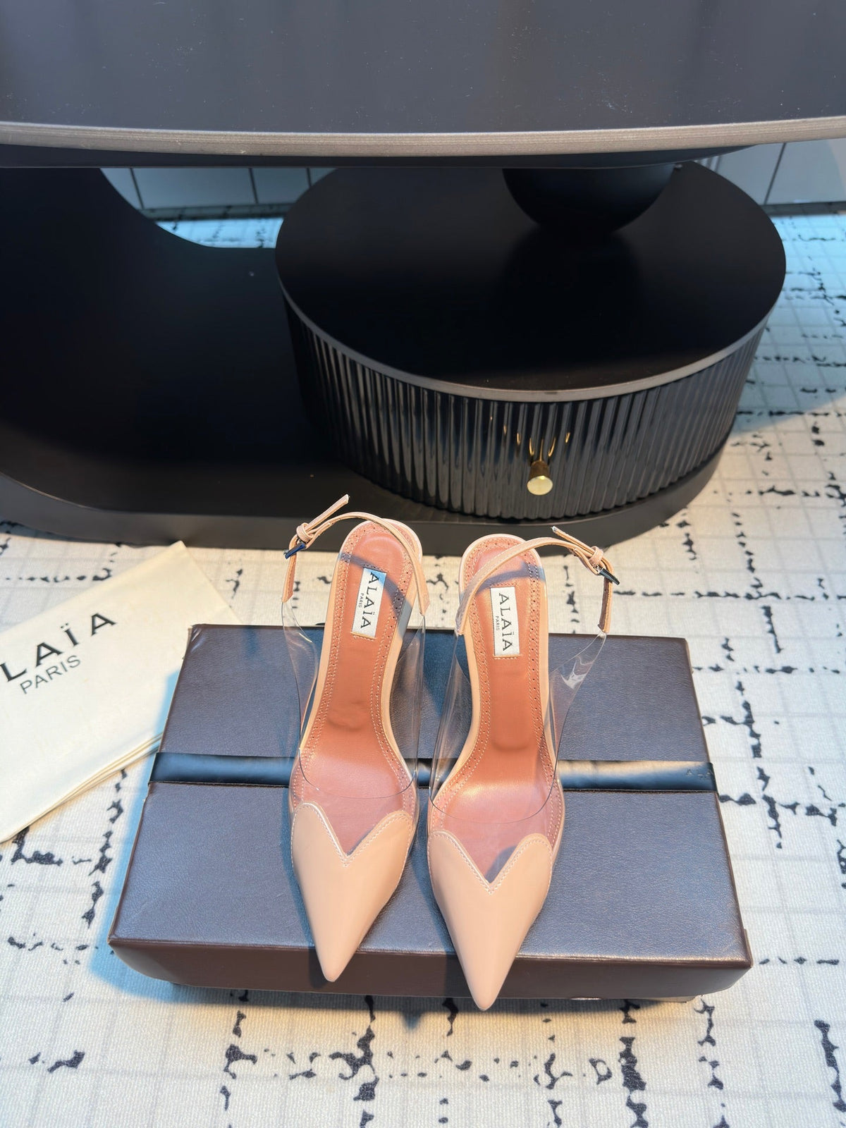 ALAIA HIGH SLINGBACK 25S 90 MM IN BEIGE CALFSKIN
