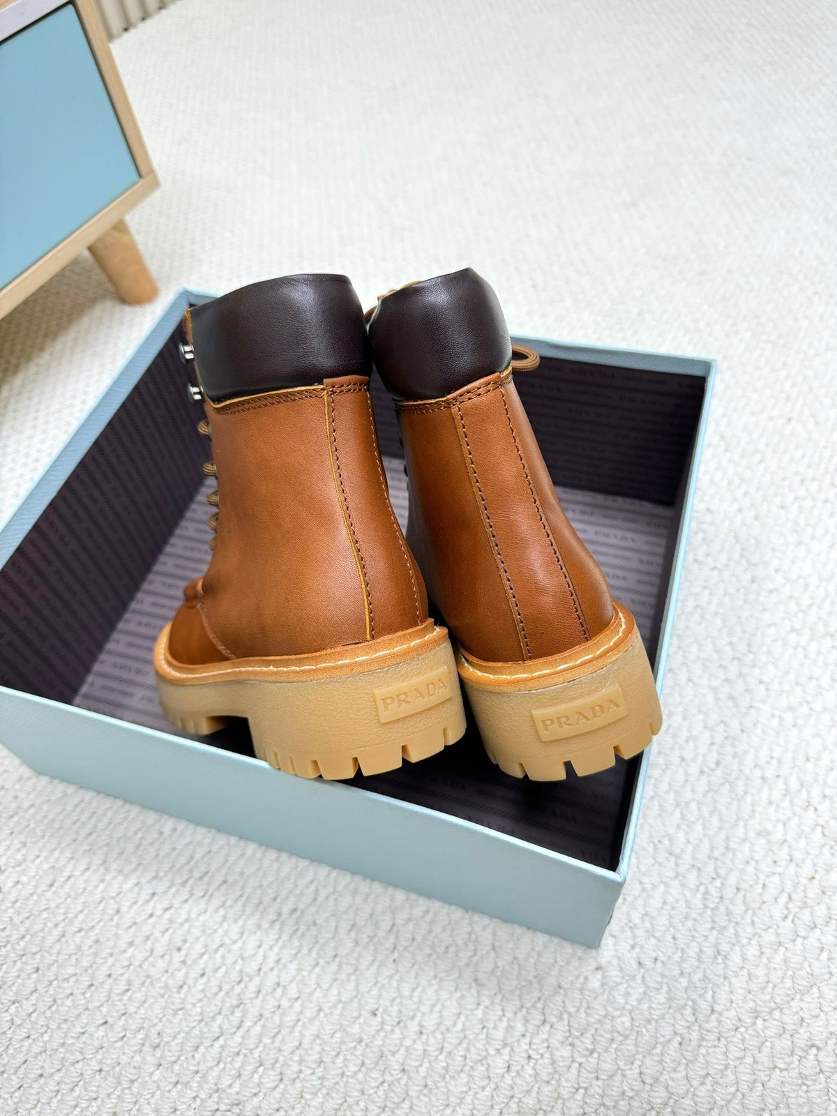 PRADA 25S LACE-UP ANKLE BOOTS IN BROWN CALFSKIN