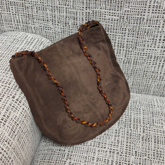 CHANEL 26S LARGE HOBO BAG 33 IN DARK BROWN SUEDE TORTOISE RESIN CHAIN