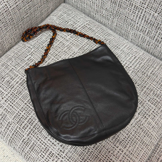 CHANEL 26S LARGE HOBO BAG 33 IN BLACK LAMBSKIN TORTOISE RESIN CHAIN