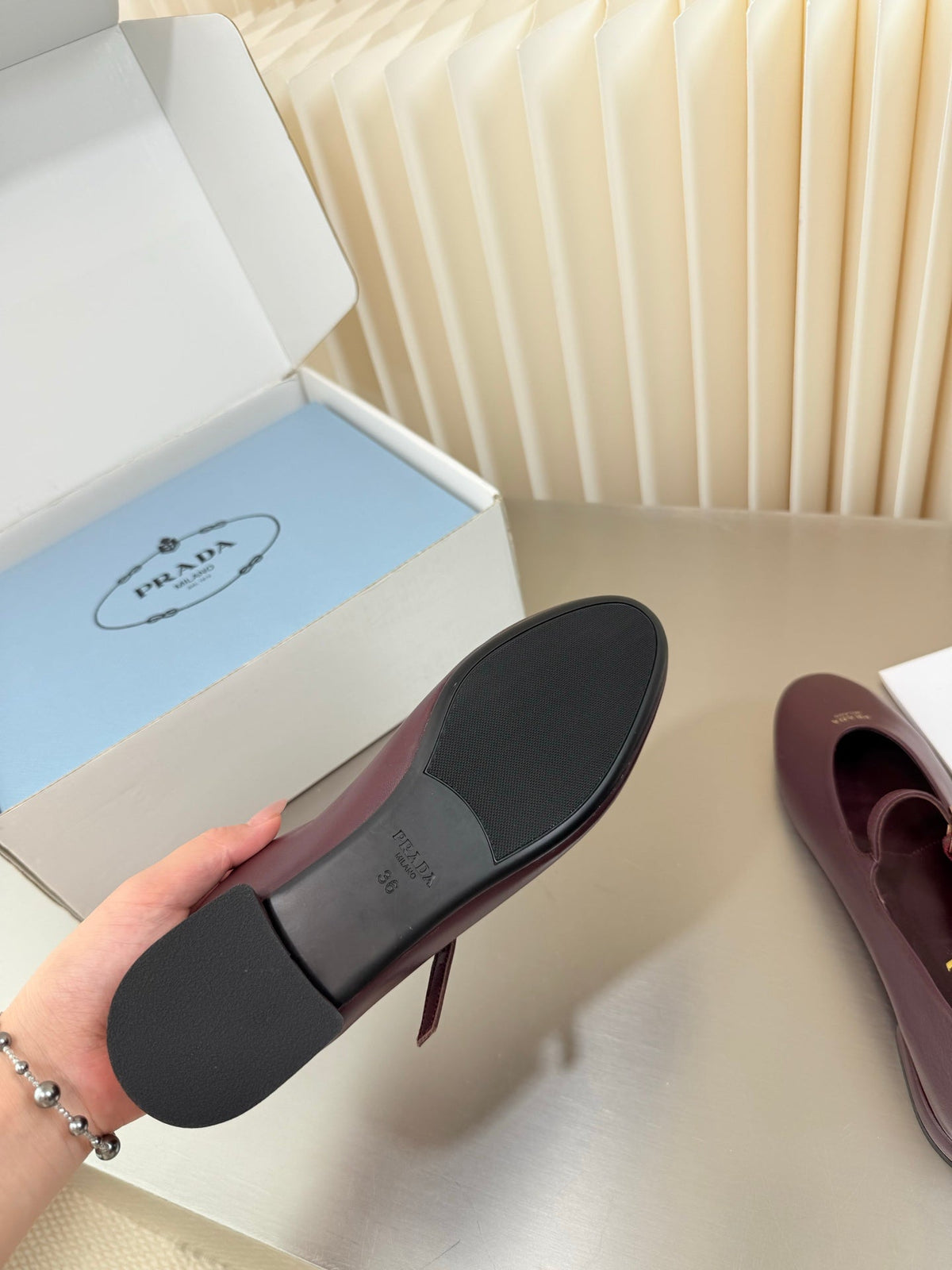 PRADA 26S BALLERINAS IN BURGUNDY SMOOTH CALFSKIN