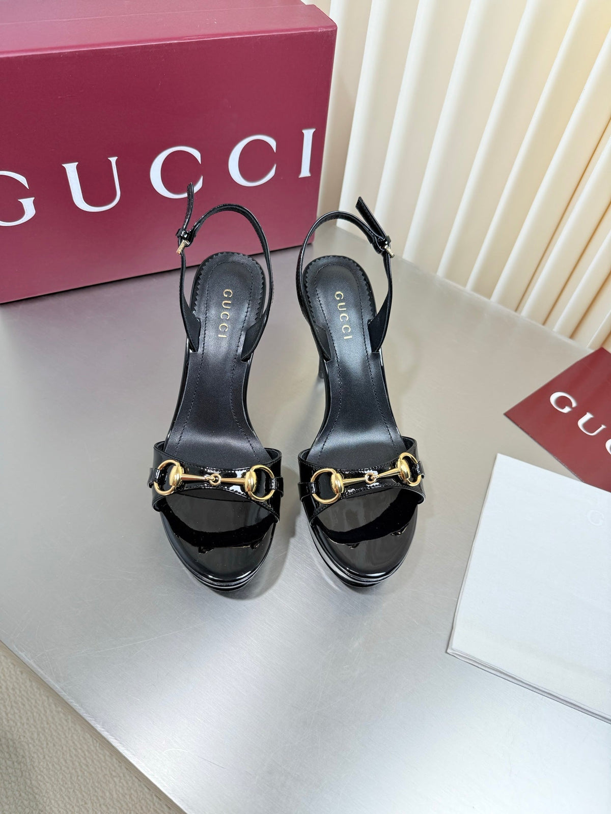 GUCCI 26S SLINGBACK PUMP 105 MM IN BLACK GLOSSY CALFSKIN