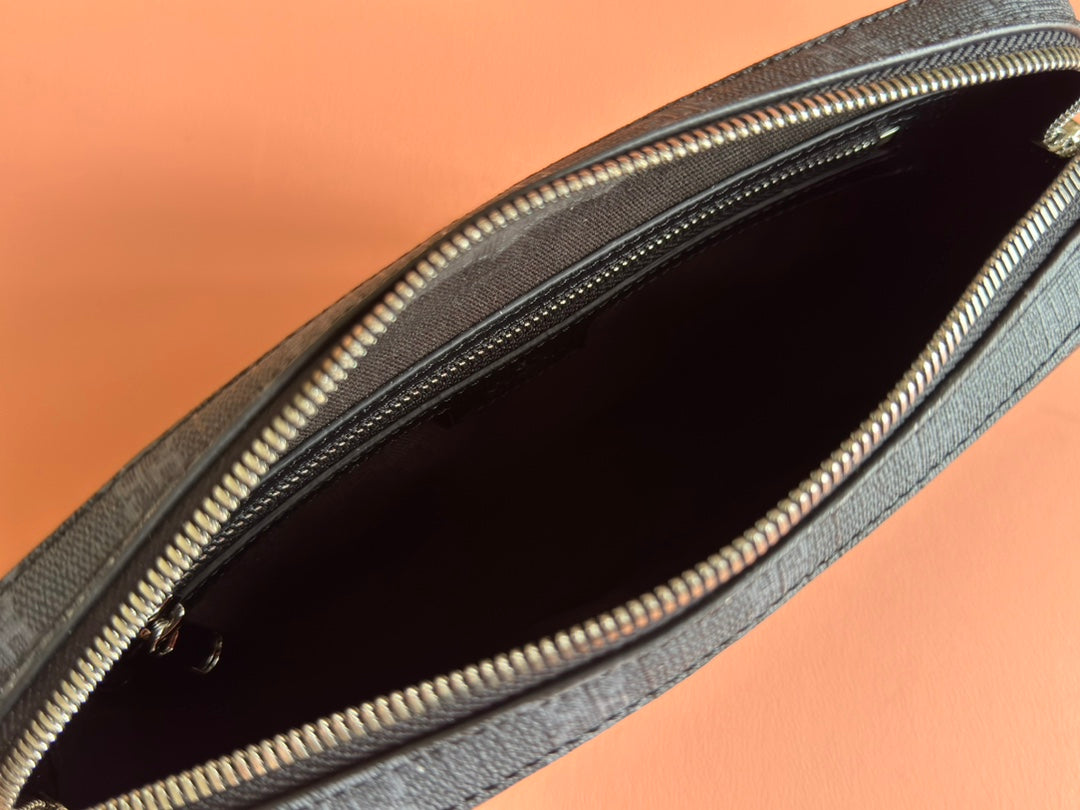 SMALL CROSSBODY BAG 24 WITH TAG IN BLACK CALFSKIN AND CANVAS TRIM