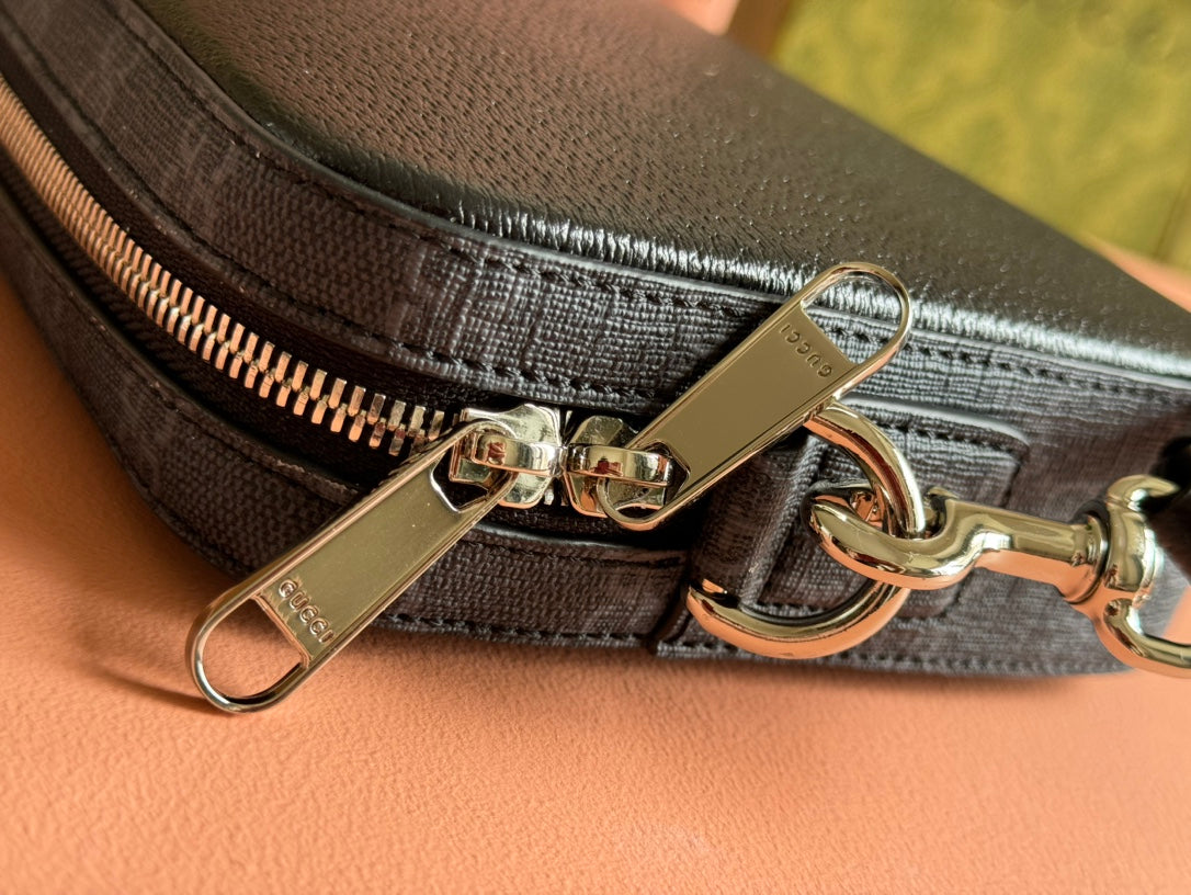 SMALL CROSSBODY BAG 24 WITH TAG IN BLACK CALFSKIN AND CANVAS TRIM