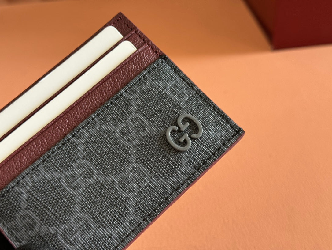GG CARD CASE 10 BICOLOR IN GREY AND RED GG CALFSKIN