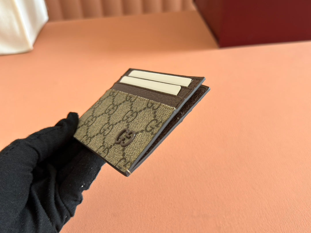 GG CARD CASE 10 IN BEIGE AND BROWN GG CALFSKIN