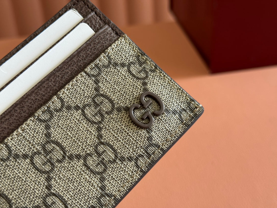 GG CARD CASE 10 IN BEIGE AND BROWN GG CALFSKIN