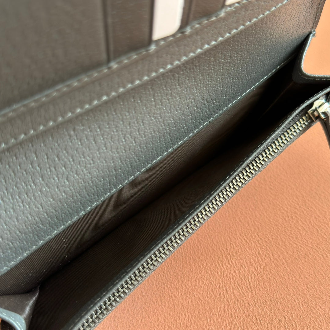 OPHIDIA CARD CASE 19 IN DARK GREY COATED FABRIC AND CALFSKIN