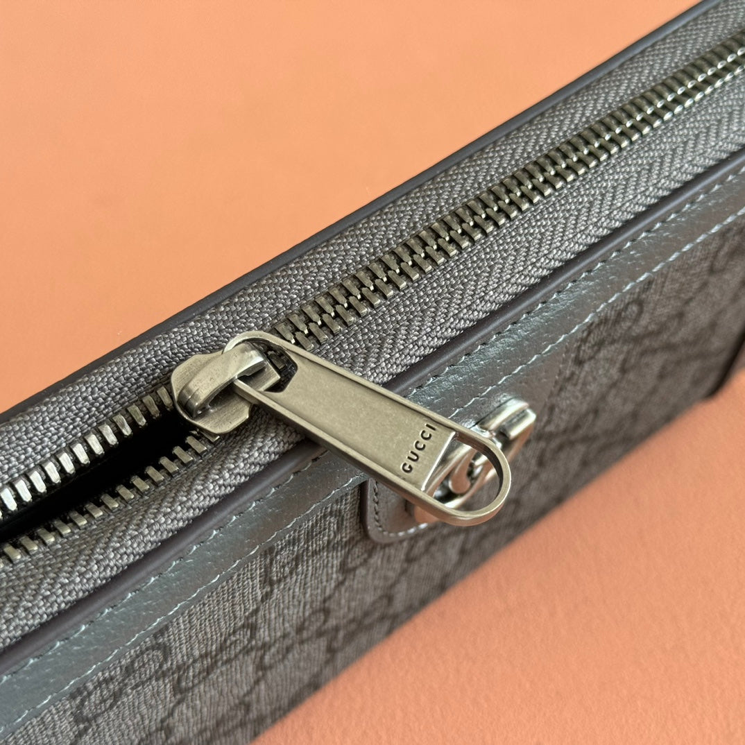 OPHIDIA ZIP AROUND WALLET 19 IN DARK GREY COATED FABRIC AND CALFSKIN