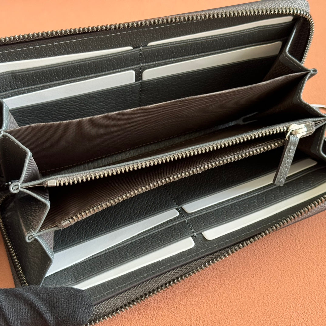 OPHIDIA ZIP AROUND WALLET 19 IN DARK GREY COATED FABRIC AND CALFSKIN