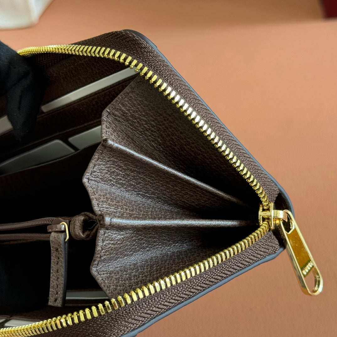 OPHIDIA WALLET 19 IN BEIGE AND DARK BROWN COATED FABRIC AND CALFSKIN