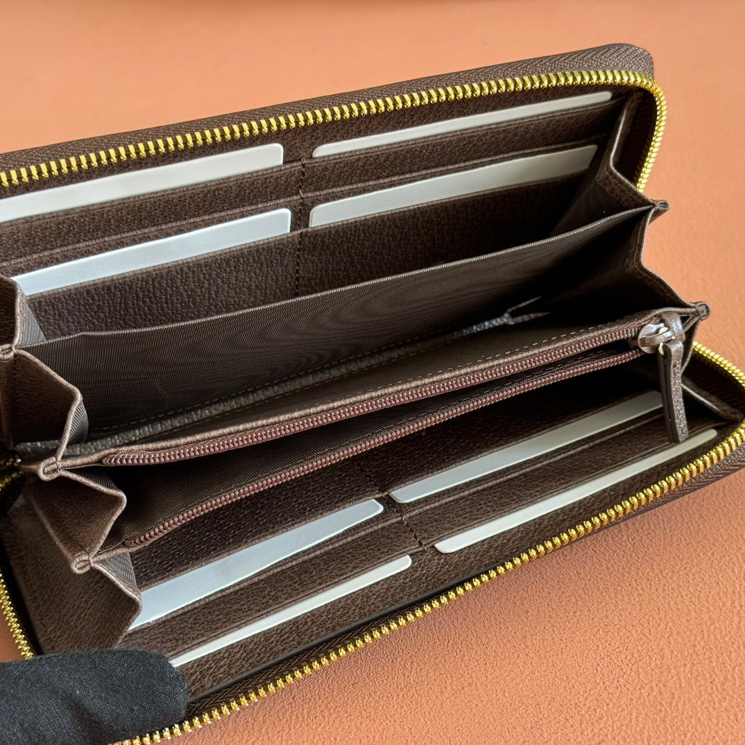 OPHIDIA WALLET 19 IN BEIGE AND DARK BROWN COATED FABRIC AND CALFSKIN