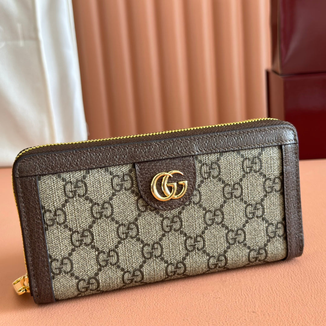OPHIDIA WALLET 19 IN BEIGE AND DARK BROWN COATED FABRIC AND CALFSKIN