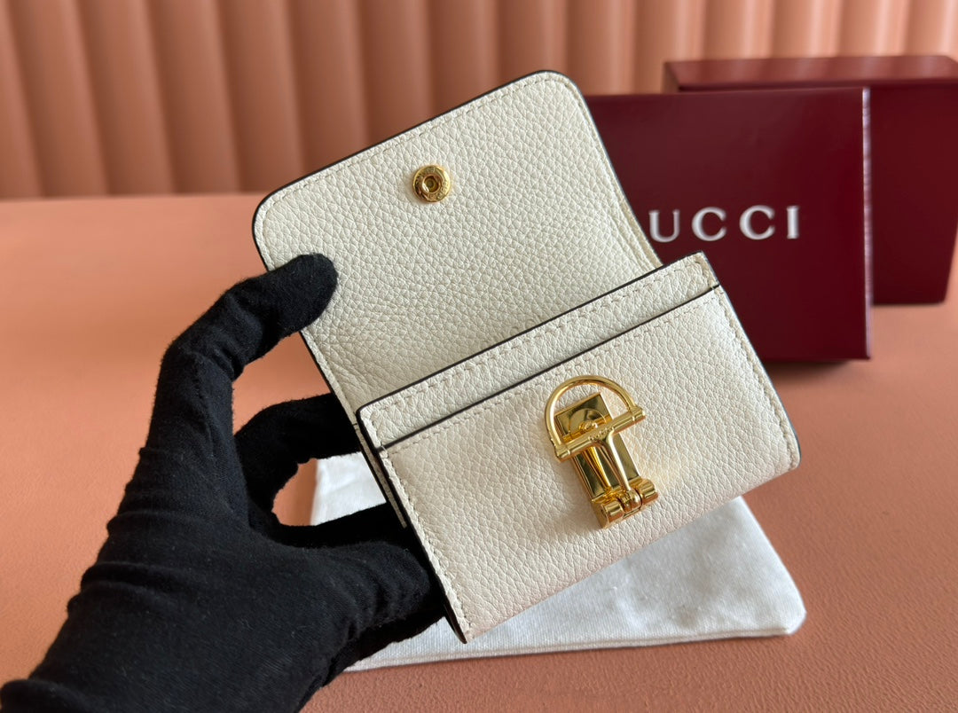 SOFTBIT CARD CASE 10.5 IN WHITE GRAINY CALFSKIN GOLD HARDWARE