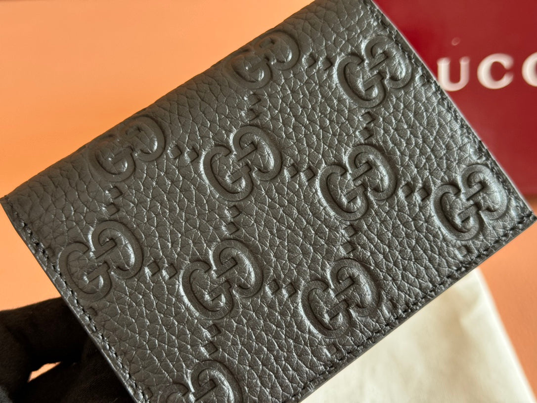 EMBLEM MINI WALLET 11 IN BLACK GG GRAINY CALFSKIN