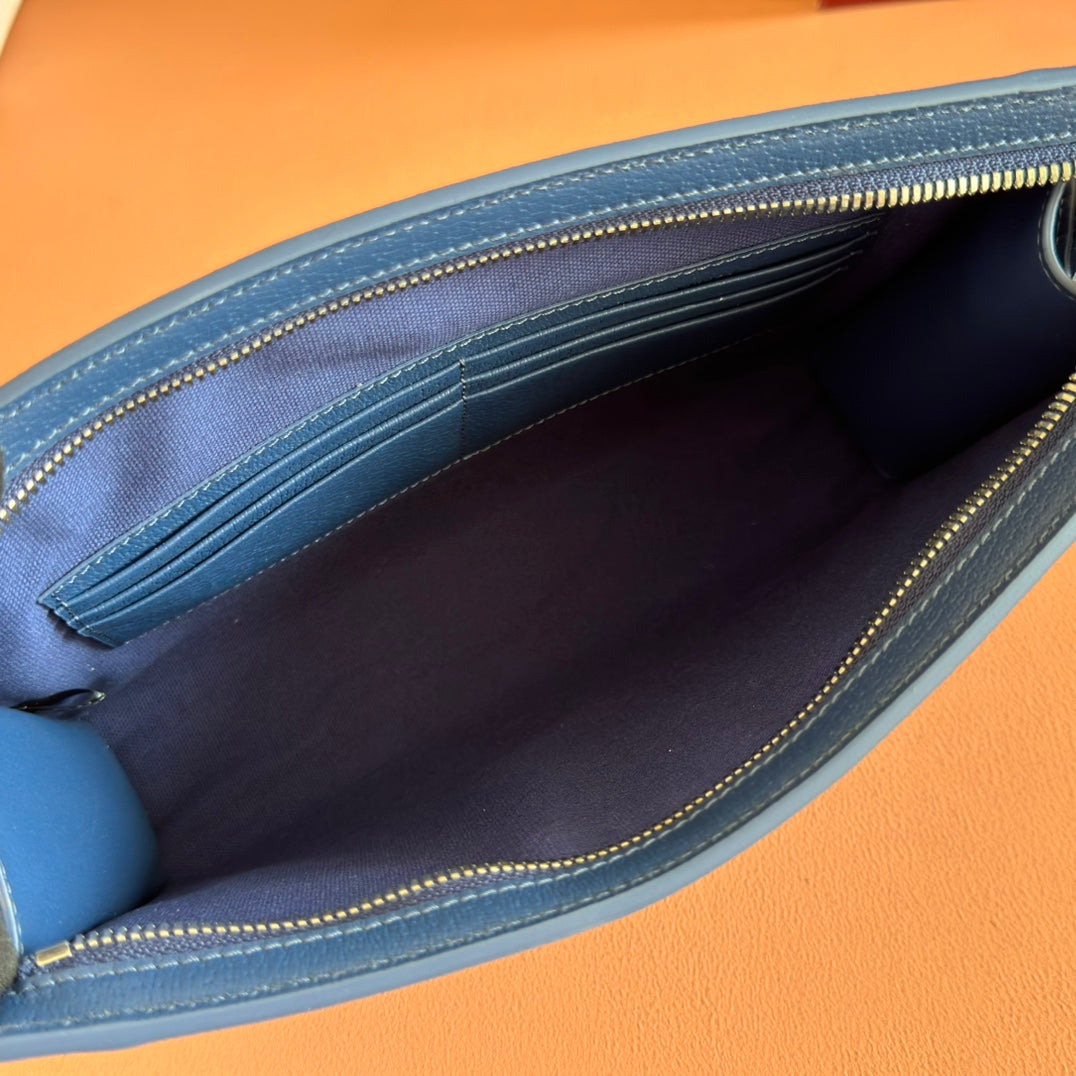 OPHIDIA POUCH 26 IN DARK GREY MONOGRAM CANVAS AND NAVY BLUE CALFSKIN TRIM