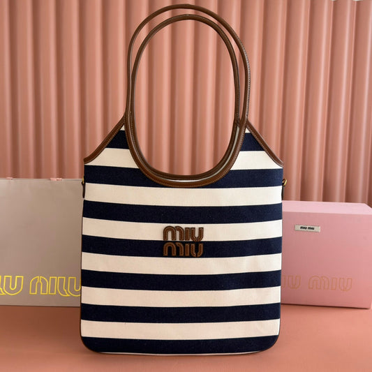 HOBO BAG 40 BLUE AND WHITE STRIPED IN CANVAS