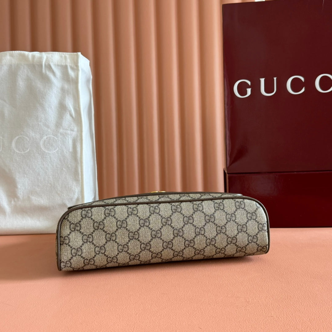 GUCCI 25S OPHIDIA SMALL BAG 28 IN BEIGE CANVAS AND BROWN CALFSKIN