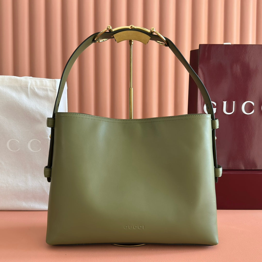 GUCCI 26S BEATRIX LARGE TOTE BAG 35 CM IN SAGE GREEN CALFSKIN