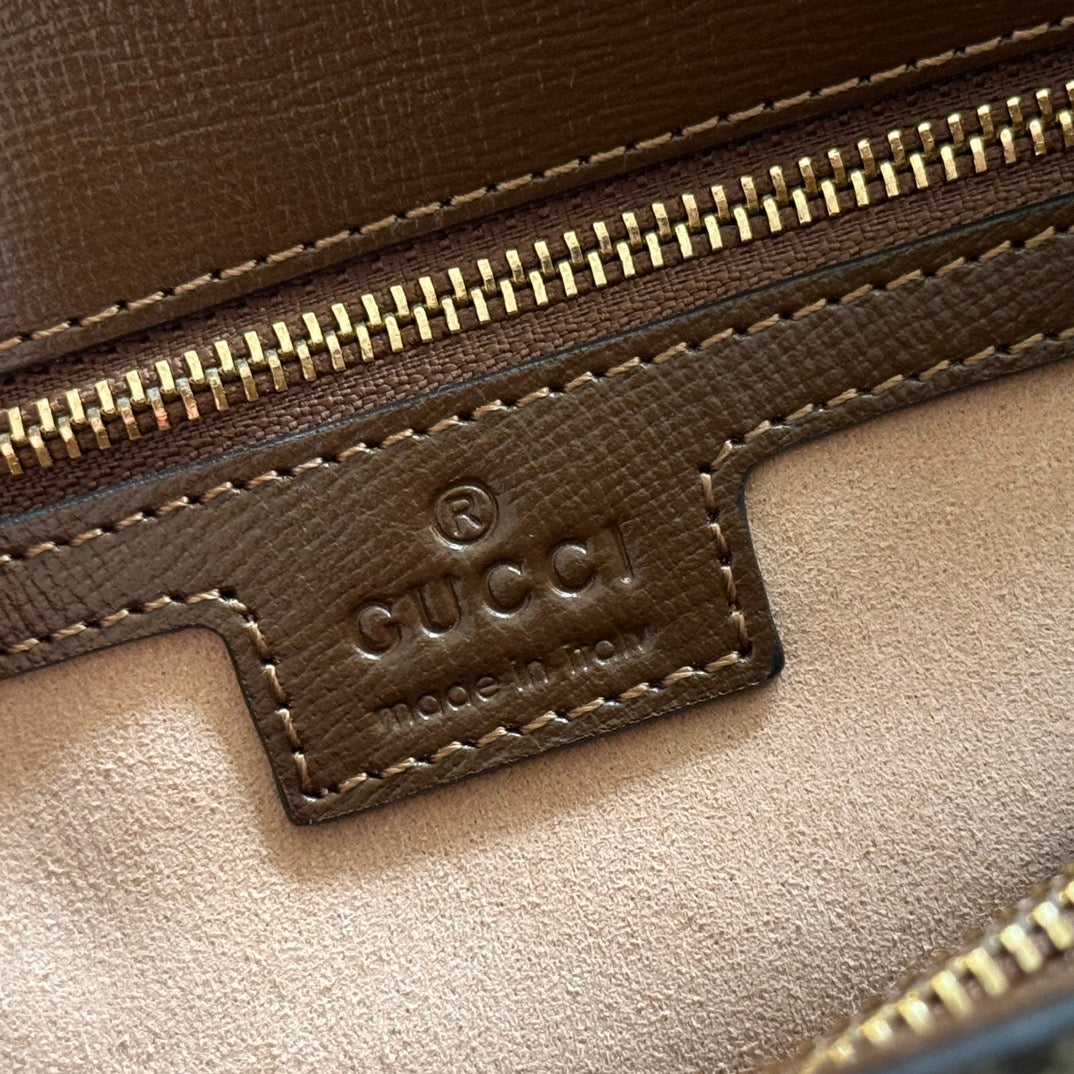 GUCCI 25S HORSEBIT 1955 MEDIUM SHOULDER BAG 22 CM IN BROWN CALFSKIN WITH GOLD HARDWARE