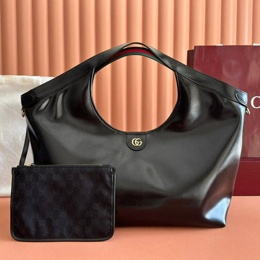 GUCCI 26S GIGLIO LARGE TOTE BAG 60 IN BLACK SHINY CALFSKIN