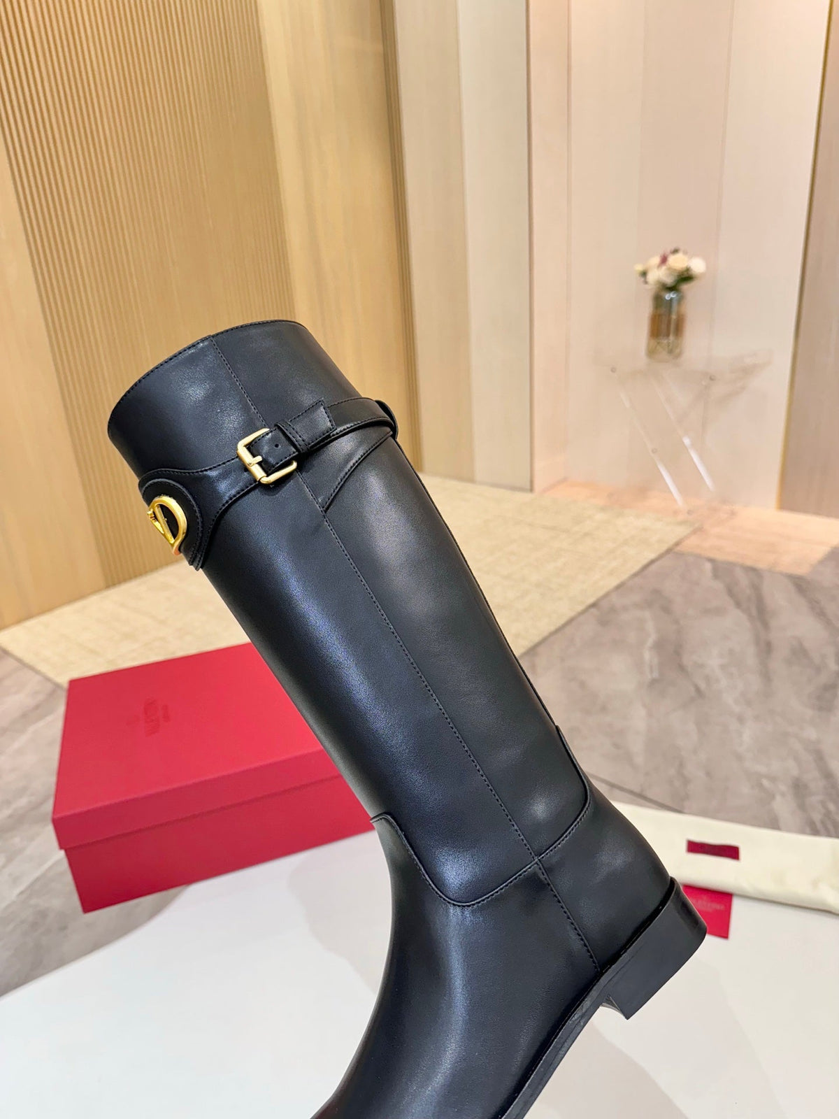 VALENTINO 26S TALL BOOTS IN BLACK CALFSKIN