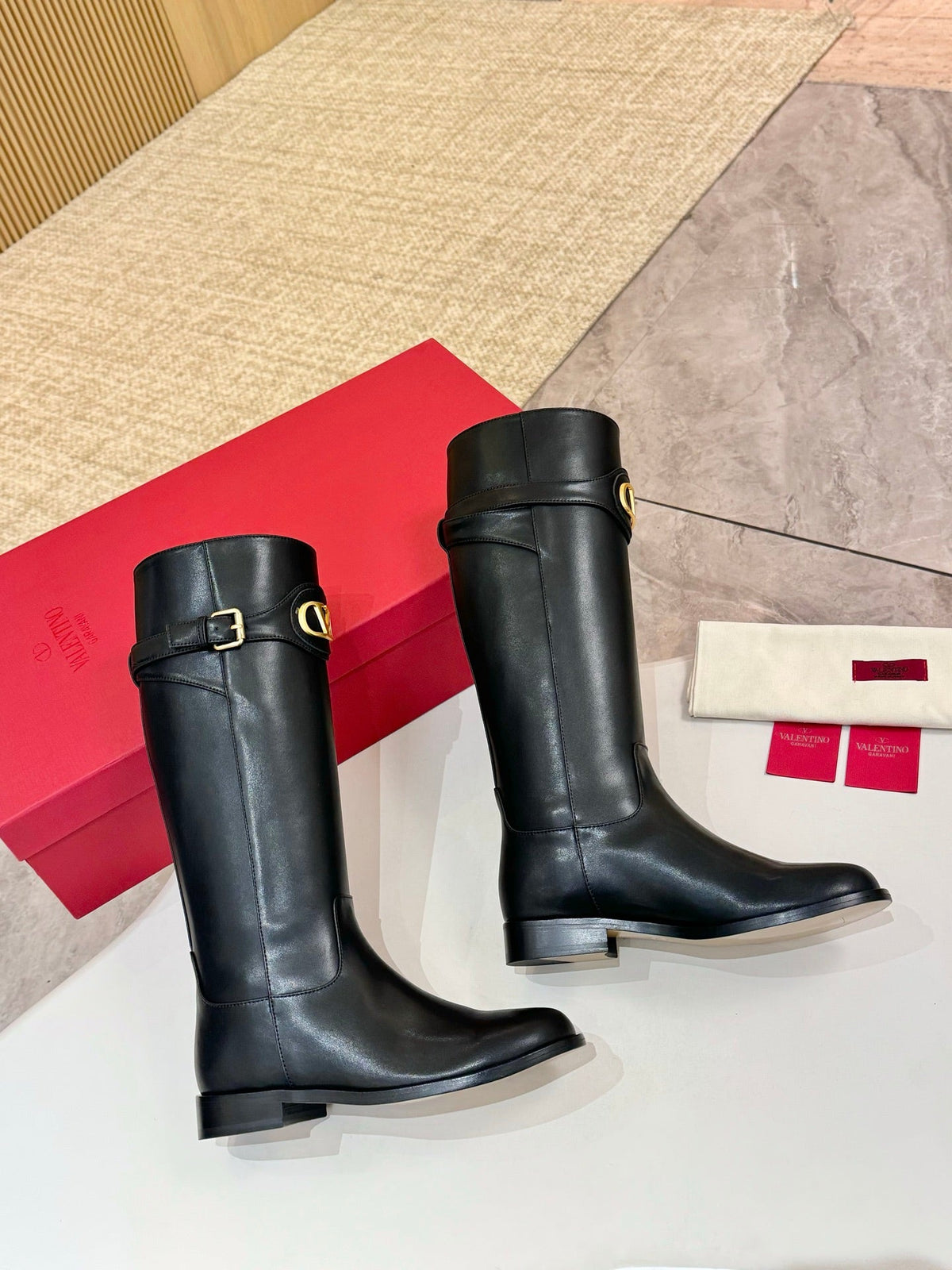VALENTINO 26S TALL BOOTS IN BLACK CALFSKIN