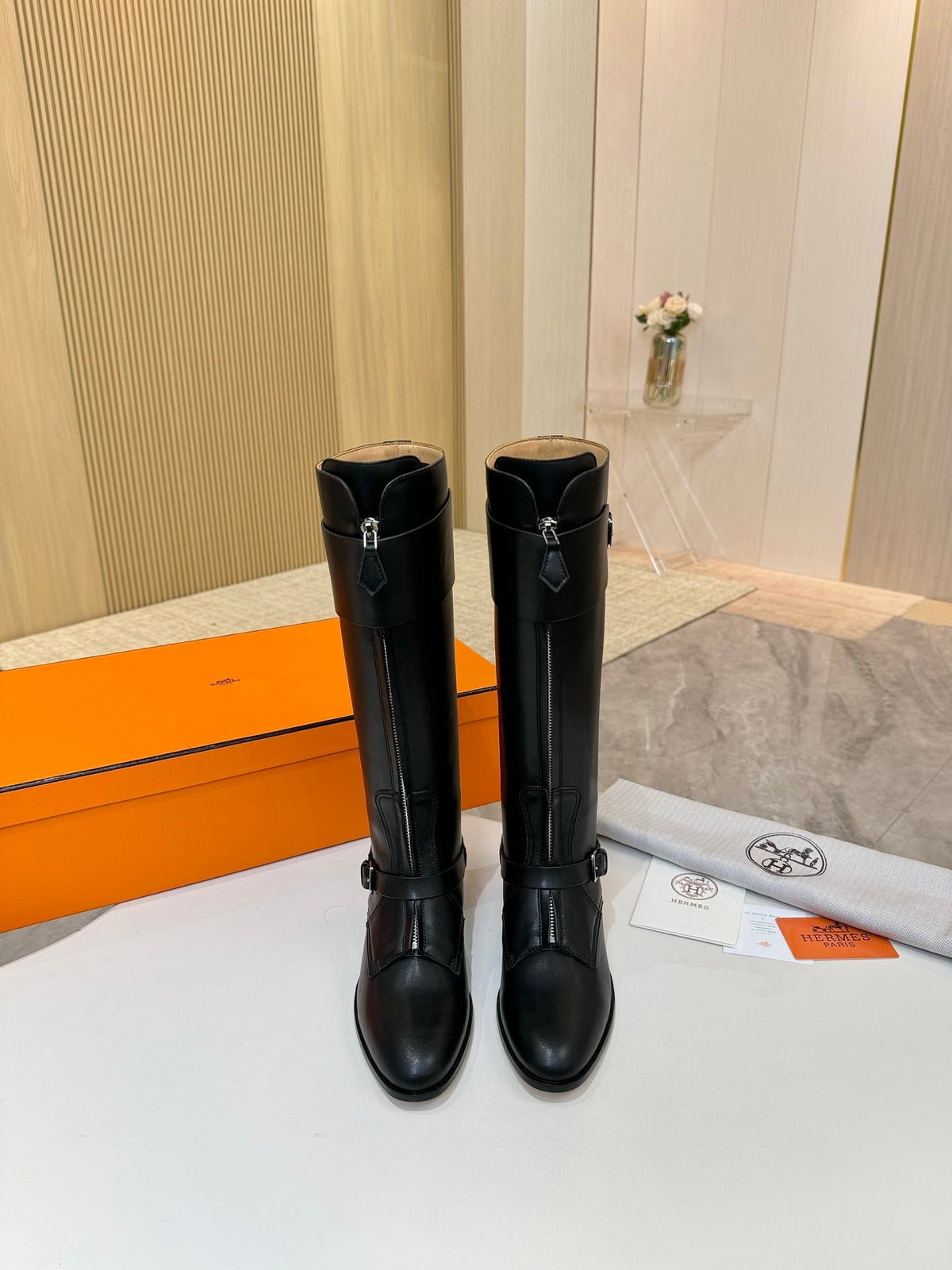 HM 25S RIDING BOOTS IN BLACK LAMBSKIN WITH SILVER HARDWARE