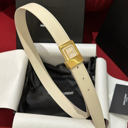YSL 25S BELT 30 MM IN CREAM WHITE CALFSKIN 538008 mysite