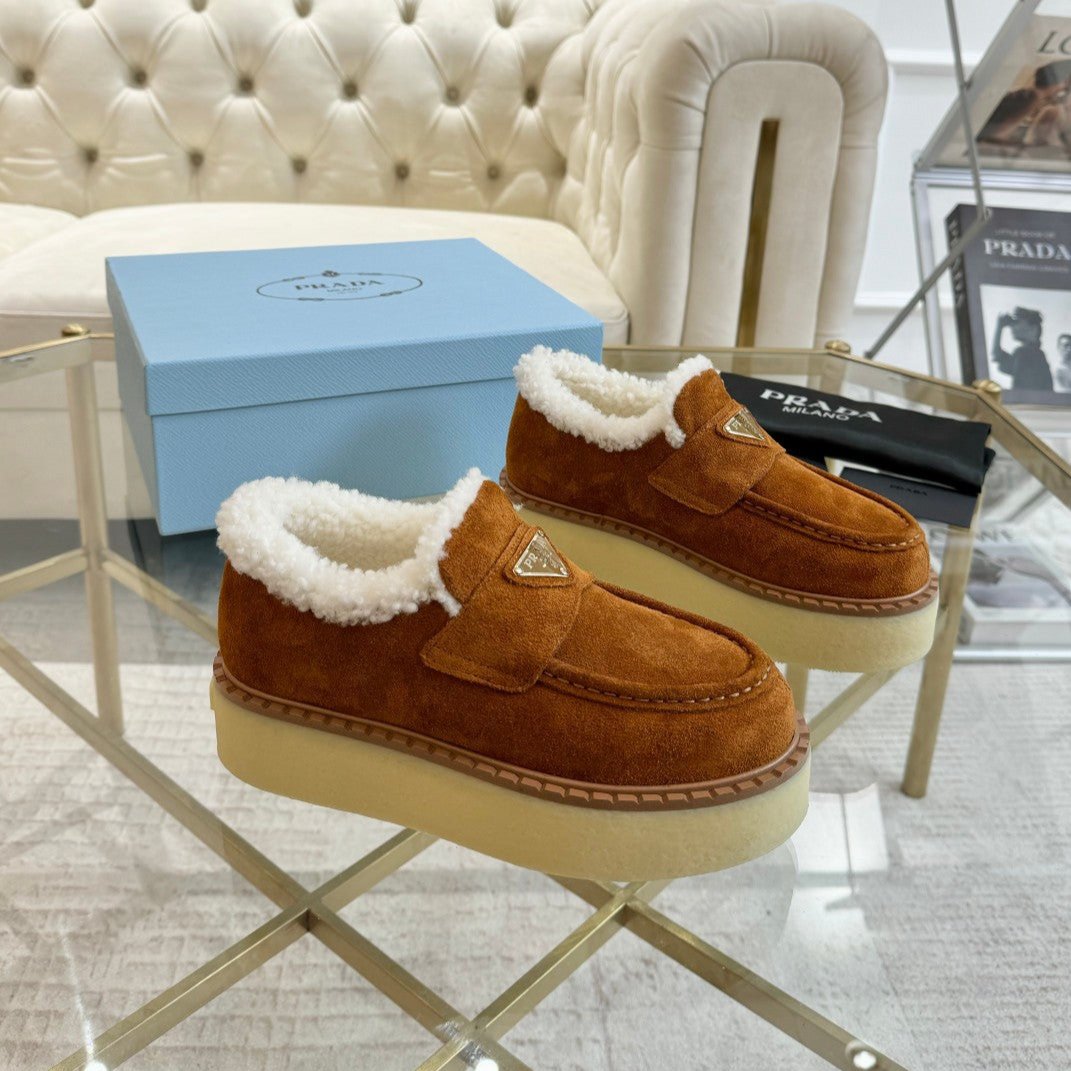 SUEDE LOAFER BRONZE BROWN WITH SHEARLING LINING