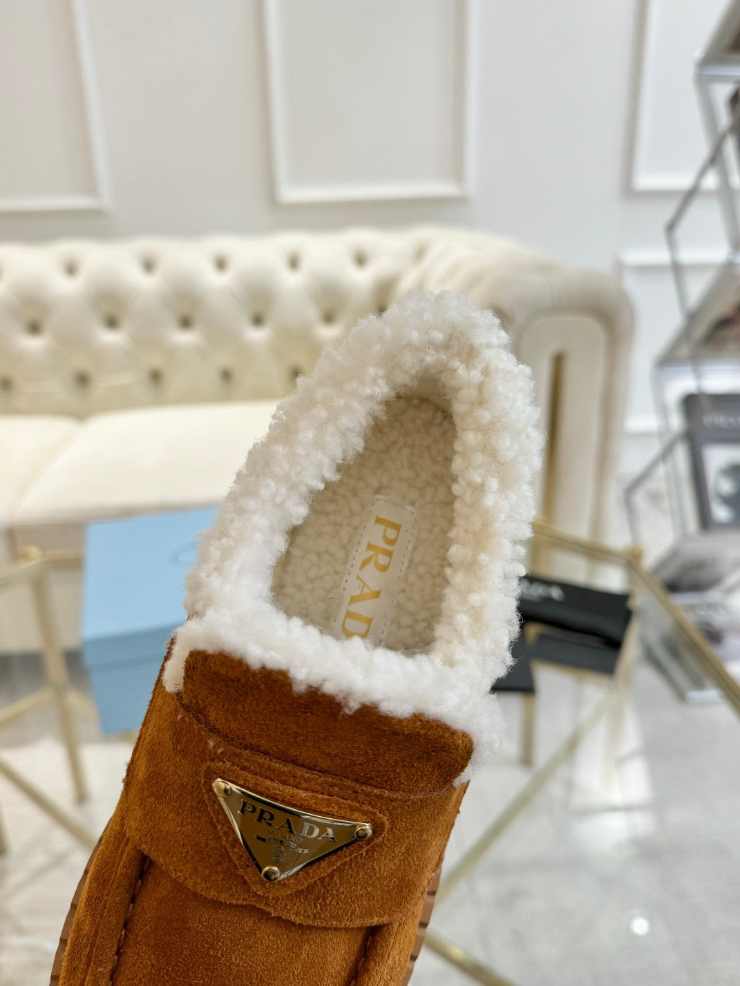SUEDE LOAFER BRONZE BROWN WITH SHEARLING LINING