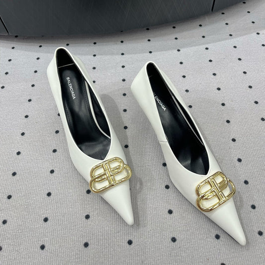 HEELED PUMPS 65 MM IN WHITE SMOOTH LAMBSKIN GOLD HARDWARE