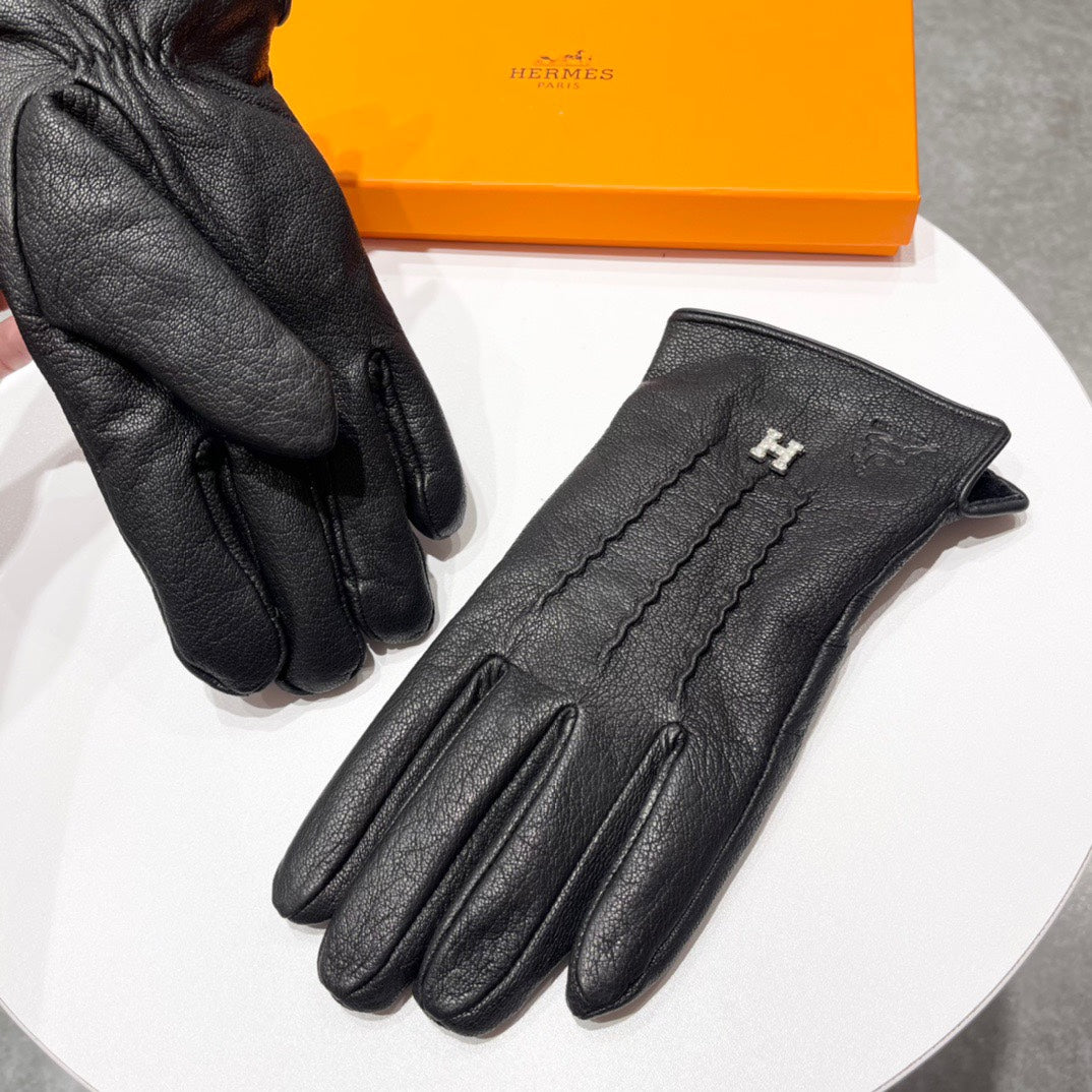GLOVES IN BLACK DEERSKIN AND FLEECE LINING 228487